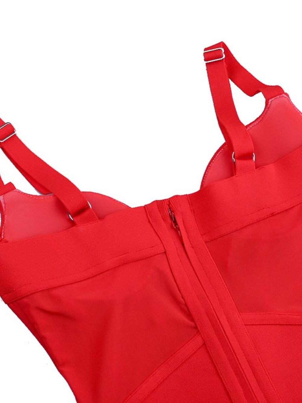 Red Corset Bust Mesh Sheer Bandage Bodycon Dress | Soft Sculpt Collection - Picture 8 of 8